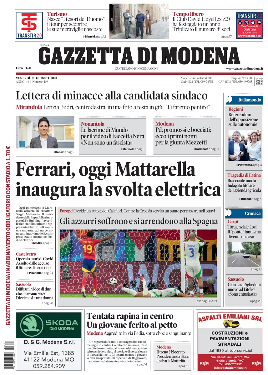 Prima-pagina-gazzetta di modena-oggi-edizione-del-2024-06-21